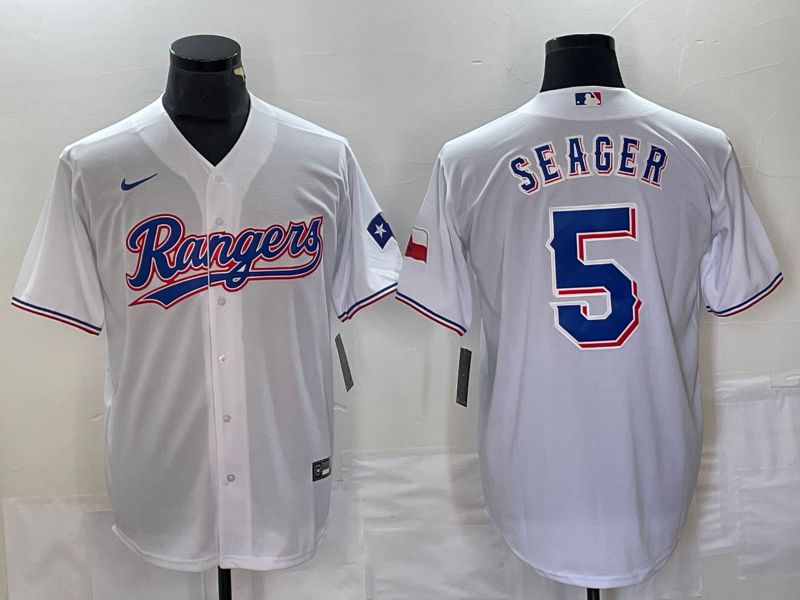 Men Texas Rangers #5 Seager White Game Nike 2023 MLB Jersey style 1